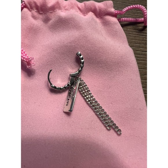 Silver Earrings/Black and White Checkered Heart - Picture 5 of 5